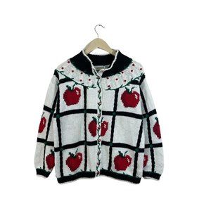 Vintage The Eagle's Eye Medium Apple Cardigan Hand Knit Sweater 1991 Womens